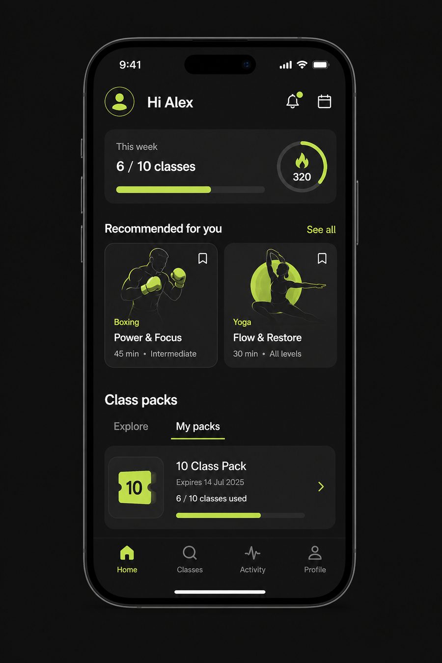 Scroll to Class packs, then My packs